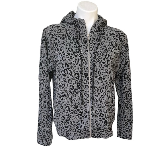 SUNDRY Gray/Black Leopard Print Front Zip Very Soft Hoodie Size 2, Medium - Picture 5 of 12